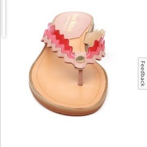 NIB Isaak Mizrahi Gina leather red pink scalloped trim sandal 6.5 flip flops